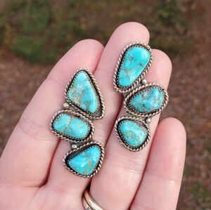 Rough Turquoise Stone Climber Earrings